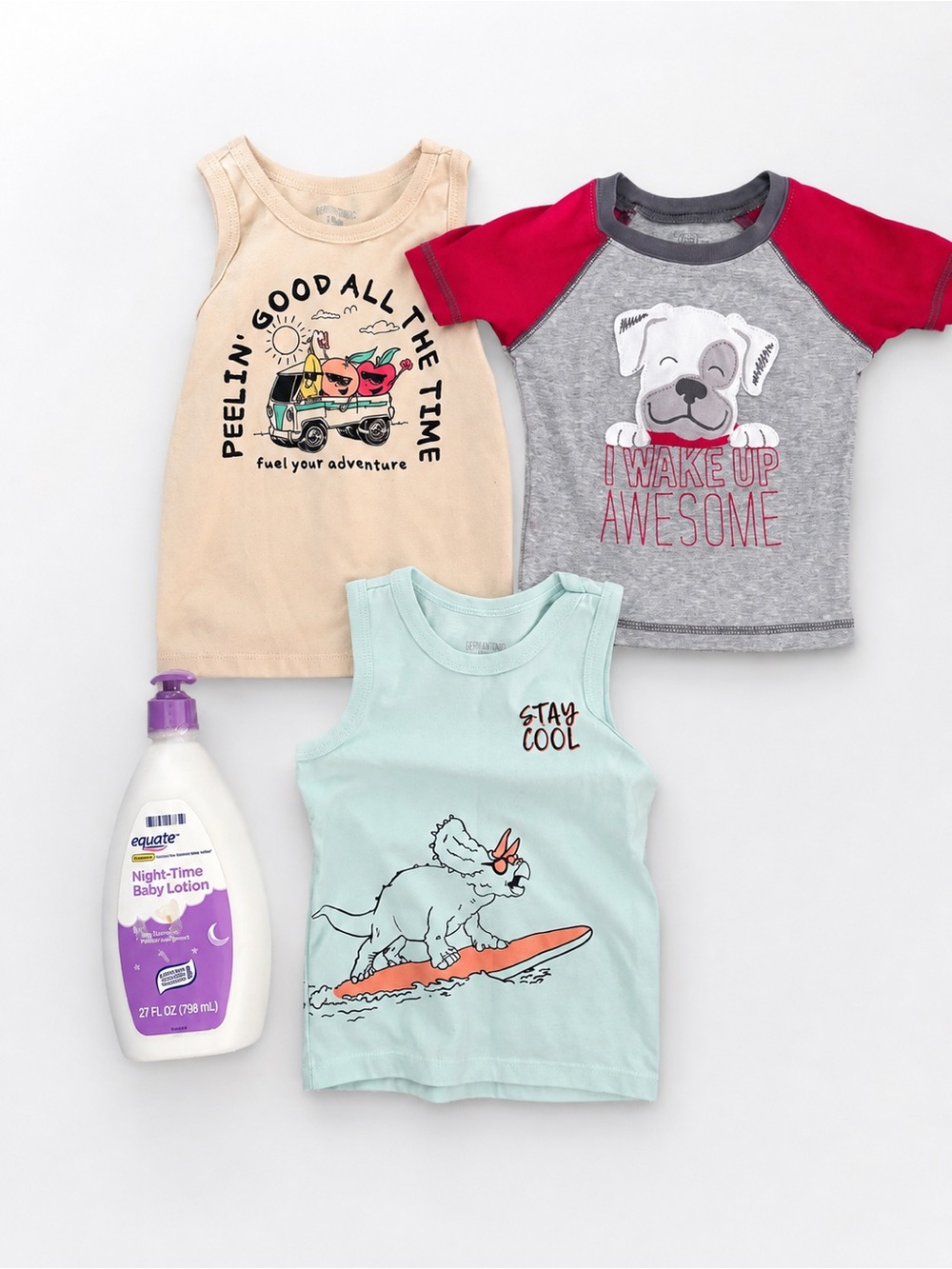 Boys 18M Graphic Shirt Bundle + Equate Night-Time Baby Lotion